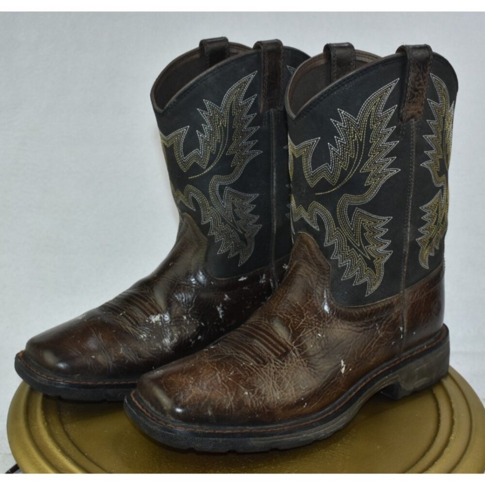 Ariat WorkHog Youth Boys Size 5 Wide Square Toe Boots Bruin Brown -Flaws-